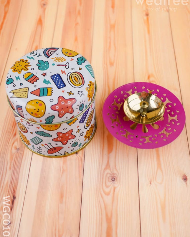 Combo: Kids Printed Tin with Diya - WGC0107 - Return Gift Combos
