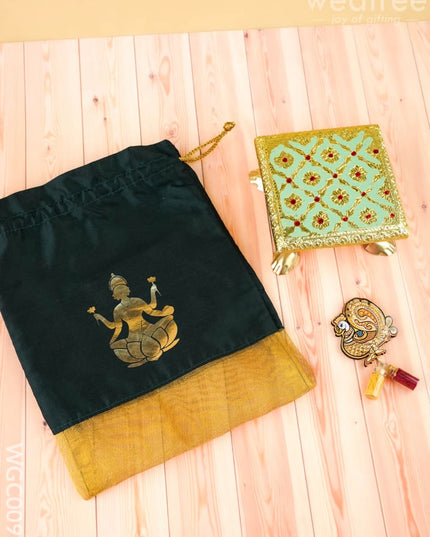 Combo - Meenakari Manai Annapakshi Haldi Kumkum with Lakshmi String Bag - WGC0096 - Return Gift Combos