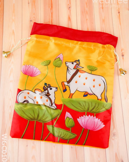 Combo: Pichwai Tin Haldi Kumkum with Pichwai String Bag - WGC0104 - Return Gift Combos