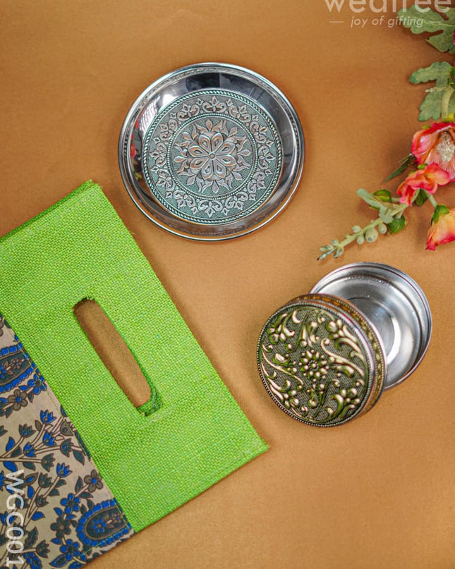 Combo - Poori Box With Plate In Jute Bag Wgc0013 Return Gift Combos