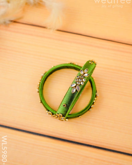 Combo - Silk Thread Bangles Saree Pin & Earrings - 2.6 inch - WL5980-1 - Bangles & Bracelets