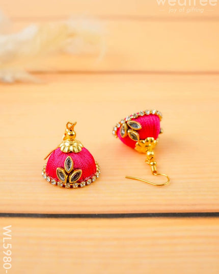 Combo - Silk Thread Bangles Saree Pin & Earrings - 2.6 inch - WL5980-1 - Bangles & Bracelets