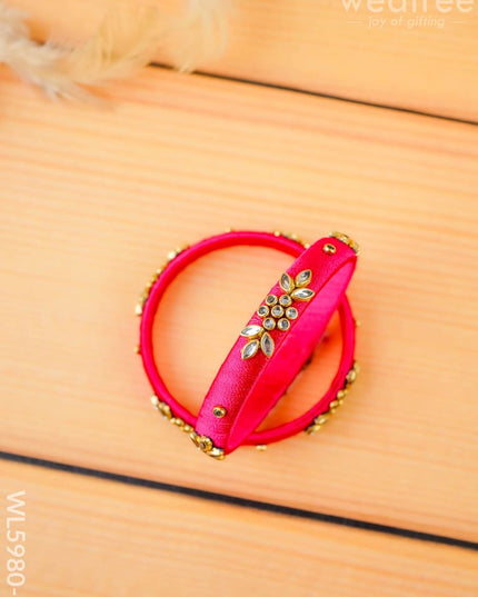 Combo - Silk Thread Bangles Saree Pin & Earrings - 2.6 inch - WL5980-1 - Bangles & Bracelets