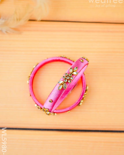 Combo - Silk Thread Bangles Saree Pin & Earrings - 2.6 inch - WL5980-1 - Bangles & Bracelets