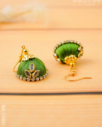 Combo - Silk Thread Bangles Saree Pin & Earrings - 2.6 inch - WL5980-1 - Bangles & Bracelets