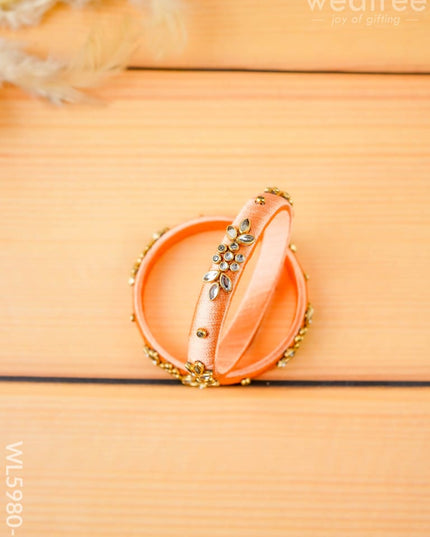 Combo - Silk Thread Bangles Saree Pin & Earrings - 2.6 inch - WL5980-1 - Bangles & Bracelets