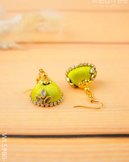 Combo - Silk Thread Bangles Saree Pin & Earrings - 2.6 inch - WL5980-1 - Bangles & Bracelets