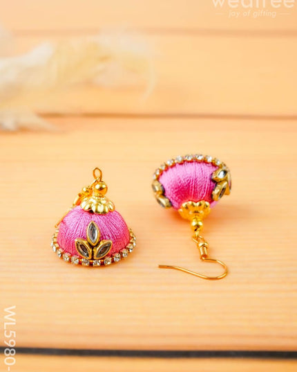 Combo - Silk Thread Bangles Saree Pin & Earrings - 2.6 inch - WL5980-1 - Bangles & Bracelets