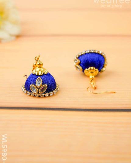 Combo - Silk Thread Bangles Saree Pin & Earrings - 2.8 inch - WL5980-2 - Bangles & Bracelets