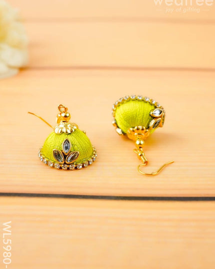 Combo - Silk Thread Bangles Saree Pin & Earrings - 2.8 inch - WL5980-2 - Bangles & Bracelets