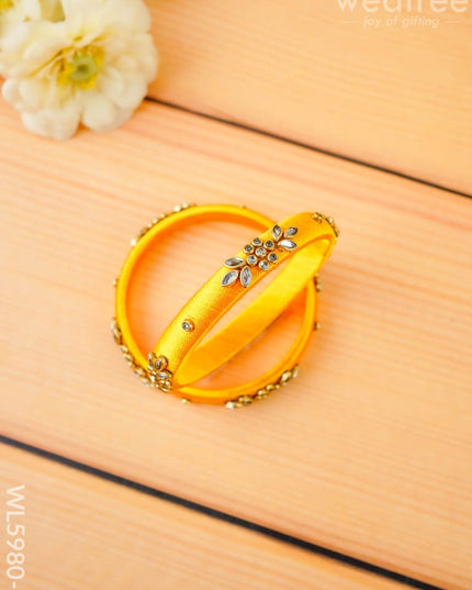 Combo - Silk Thread Bangles Saree Pin & Earrings - 2.8 inch - WL5980-2 - Bangles & Bracelets