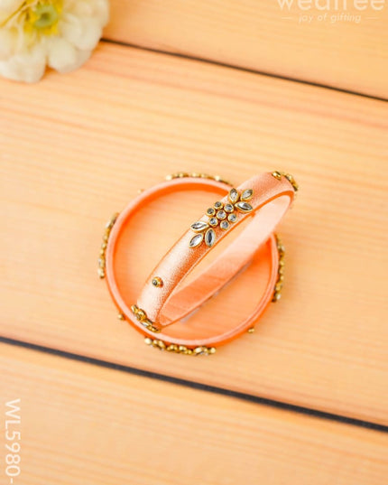 Combo - Silk Thread Bangles Saree Pin & Earrings - 2.8 inch - WL5980-2 - Bangles & Bracelets