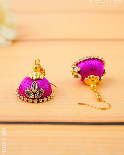 Combo - Silk Thread Bangles Saree Pin & Earrings - 2.8 inch - WL5980-2 - Bangles & Bracelets
