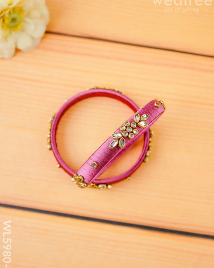 Combo - Silk Thread Bangles Saree Pin & Earrings - 2.8 inch - WL5980-2 - Bangles & Bracelets
