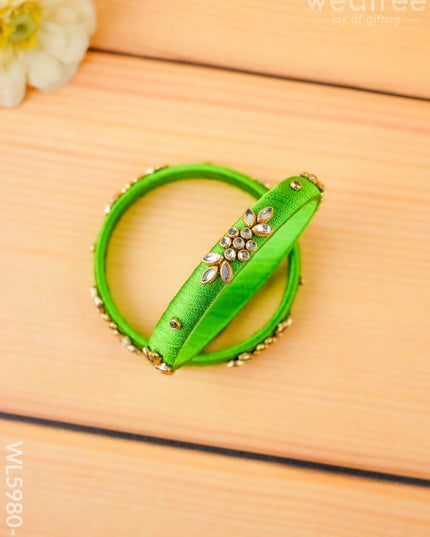 Combo - Silk Thread Bangles Saree Pin & Earrings - 2.8 inch - WL5980-2 - Bangles & Bracelets