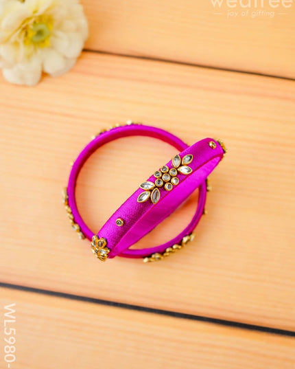 Combo - Silk Thread Bangles Saree Pin & Earrings - 2.8 inch - WL5980-2 - Bangles & Bracelets