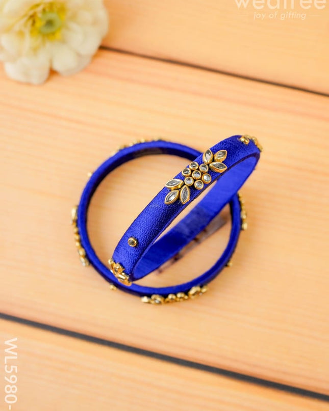 Combo - Silk Thread Bangles Saree Pin & Earrings - 2.8 inch - WL5980-2 - Bangles & Bracelets