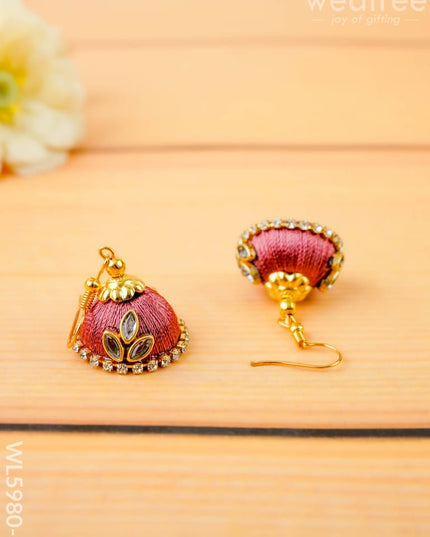 Combo - Silk Thread Bangles Saree Pin & Earrings - 2.8 inch - WL5980-2 - Bangles & Bracelets