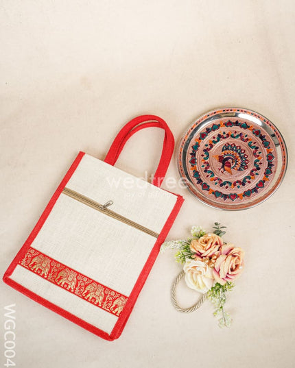 Return Gift Combo With Meenakari Plate And Jute Bag - Wgc0048 Combos