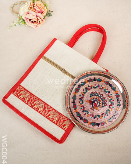 Return Gift Combo With Meenakari Plate And Jute Bag - Wgc0048 Combos