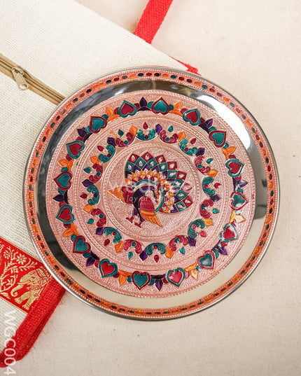 Return Gift Combo With Meenakari Plate And Jute Bag - Wgc0048 Combos