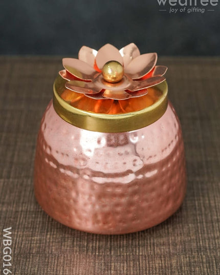 Copper Coated Dry Fruit Container With Brass Lid - Wbg0164 Box