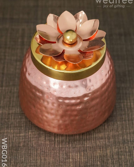 Copper Coated Dry Fruit Container With Brass Lid - Wbg0164 Box