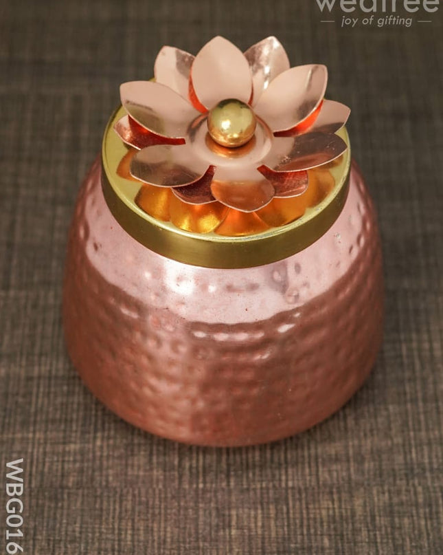 Copper Coated Dry Fruit Container With Brass Lid - Wbg0164 Box
