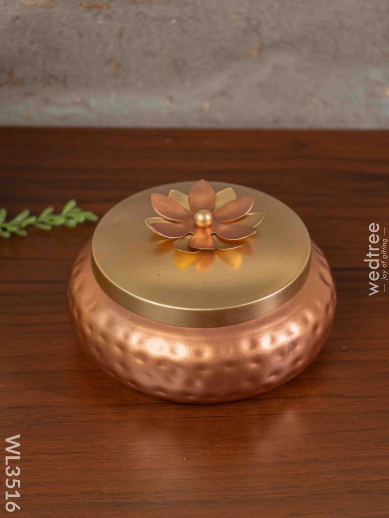 Copper Coated Dry Fruit Container With Brass Lid - Wl3516 Box
