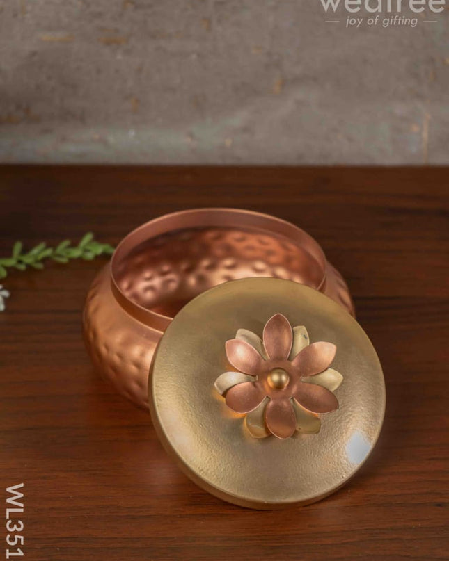 Copper Coated Dry Fruit Container With Brass Lid - Wl3516 Box