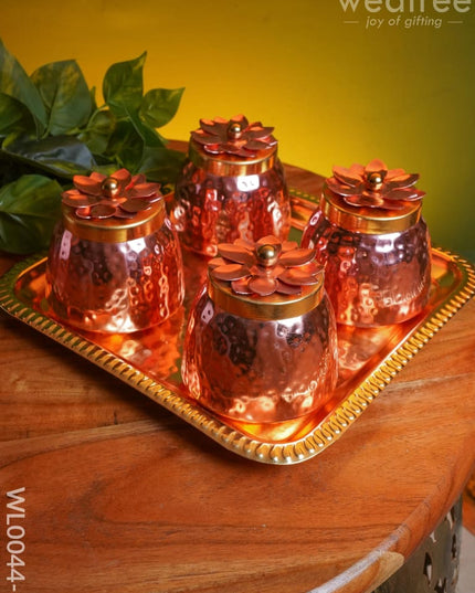 Copper Coated Plate With 4 Brass Dry Fruit Box - Wl0044 1 Utility