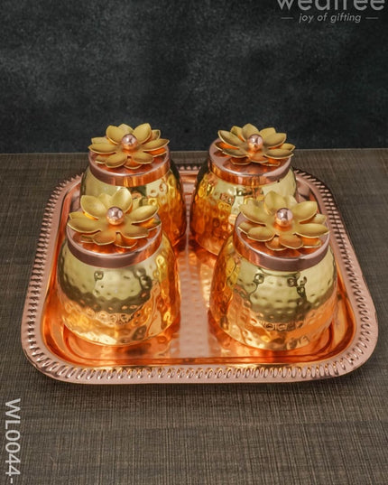 Copper Coated Plate With 4 Brass Dry Fruit Box - Wl0044 2 Utility