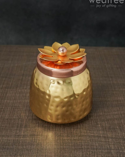 Copper Coated Plate With 4 Brass Dry Fruit Box - Wl0044 Utility
