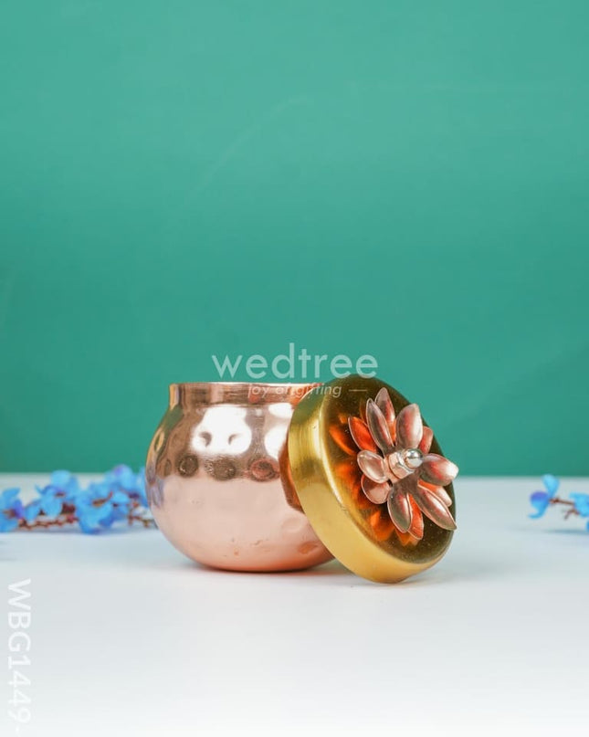 Copper Dry Fruit Container With Gold Finished Lid - Wbg1449 2.5 Inch Box Rg