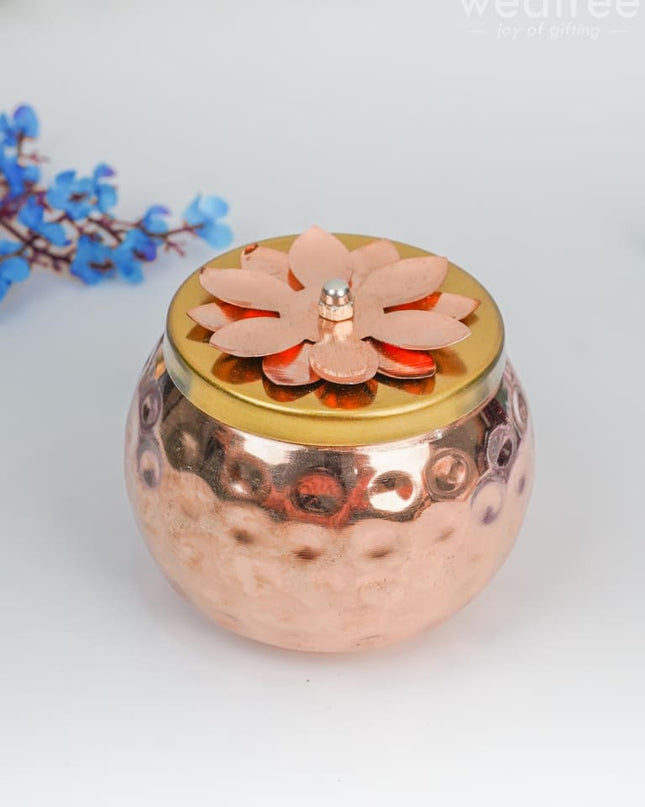 Copper Dry Fruit Container With Gold Finished Lid - Wbg1449 Box Rg