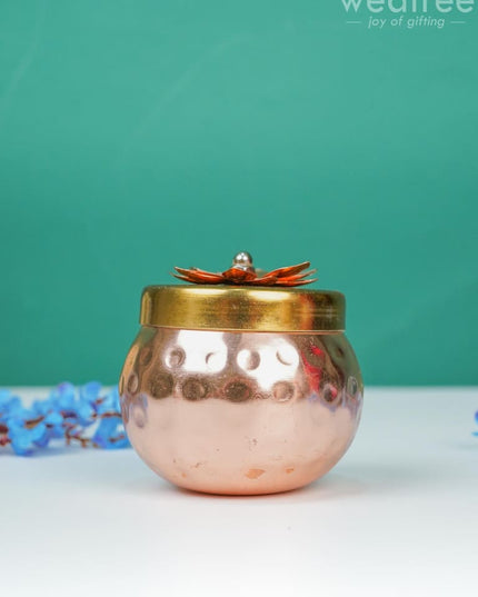 Copper Dry Fruit Container With Gold Finished Lid - Wbg1449 Box Rg