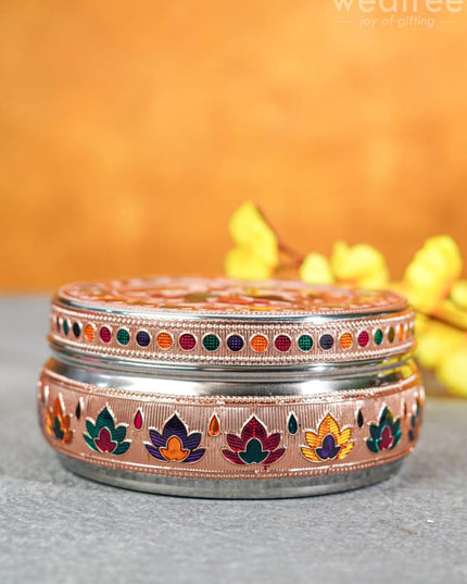 Copper Finished Meenakari Poori Box - Wl3601 Boxes