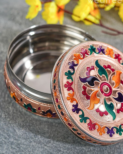 Copper Finished Meenakari Poori Box - Wl3601 Boxes
