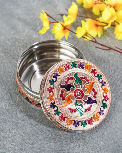 Copper Finished Meenakari Poori Box - Wl3601 Boxes