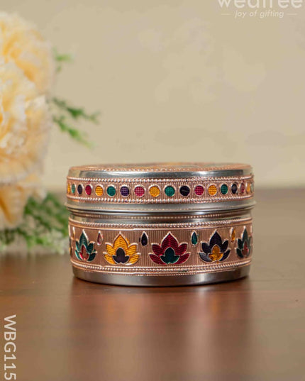 Copper Meenakari Poori Box - 4 Inch Wbg1153 Utensils