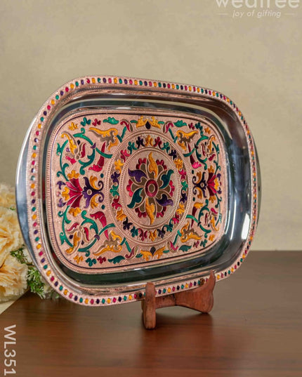 Copper Meenakari Tray - 15.5 Inch Wl3517 Trays & Plates