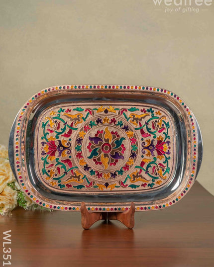 Copper Meenakari Tray - 15.5 Inch Wl3517 Trays & Plates