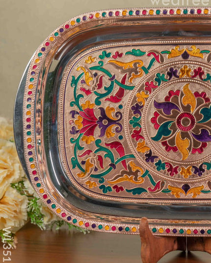 Copper Meenakari Tray - 15.5 Inch Wl3517 Trays & Plates