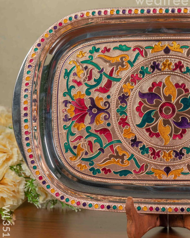 Copper Meenakari Tray - 15.5 Inch Wl3517 Trays & Plates