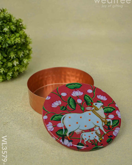 Copper Pichwai Poori Box - Wl3579-1 Utensils