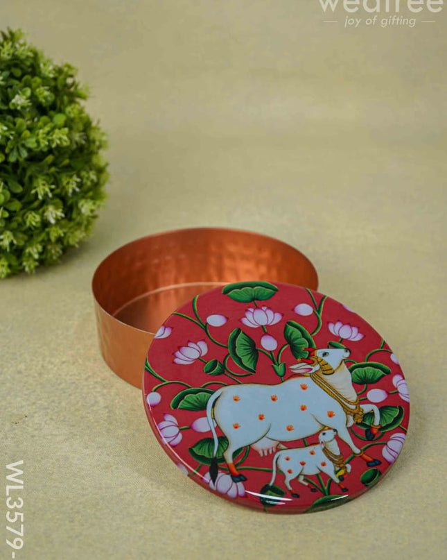 Copper Pichwai Poori Box - Wl3579-1 Utensils