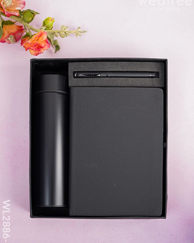 Corporate Gift - Flask & Diary with Pen Set - Black - WL2886-2 Diaries & Notepads
