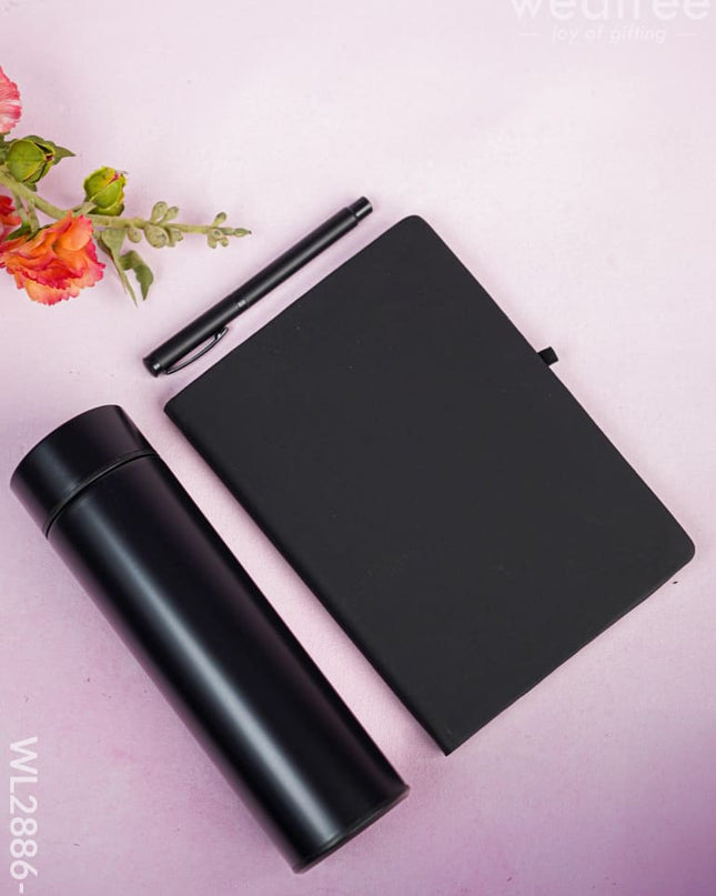 Corporate Gift - Flask & Diary with Pen Set - Black - WL2886-2 Diaries & Notepads