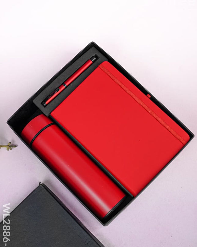 Corporate Gift - Flask & Diary with Pen Set - Red - WL2886-1 Diaries & Notepads