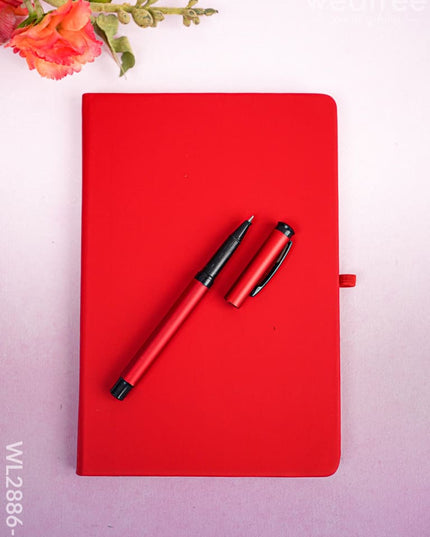 Corporate Gift - Flask & Diary with Pen Set - Red - WL2886-1 Diaries & Notepads